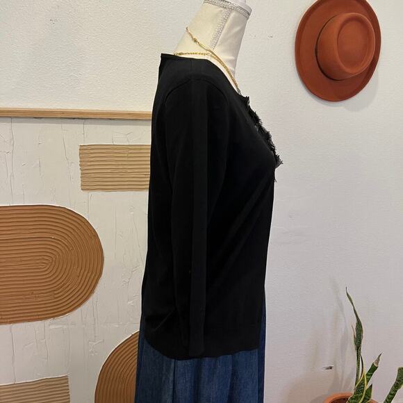 August Silk Black Soft Embellished Floral Detail Button Front Cardigan Sweater - Picture 4 of 12